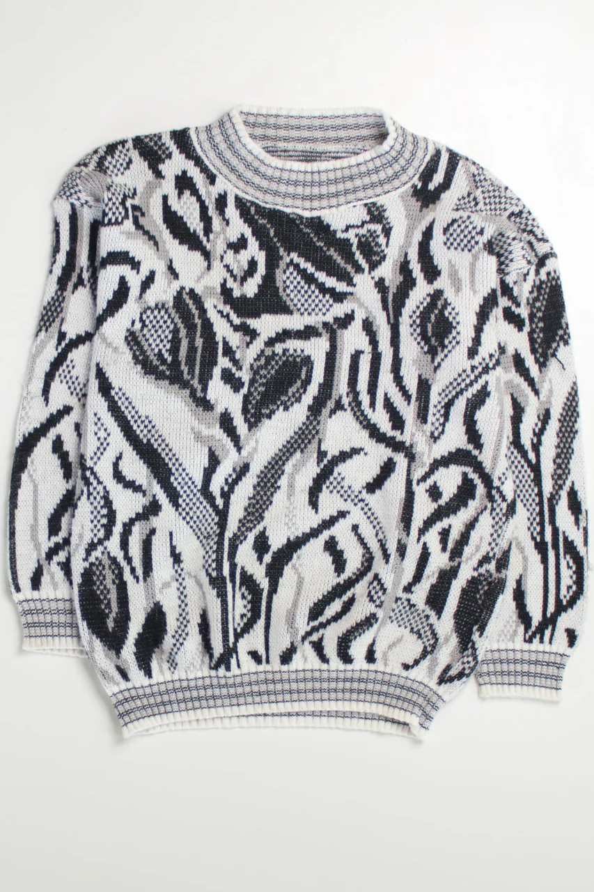 Abstract Floral Mock Neck 80s Sweater - Image 2