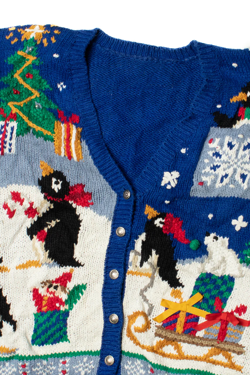 Adorable Penguin Scene Ugly Christmas Cardigan 62180 - Image 2