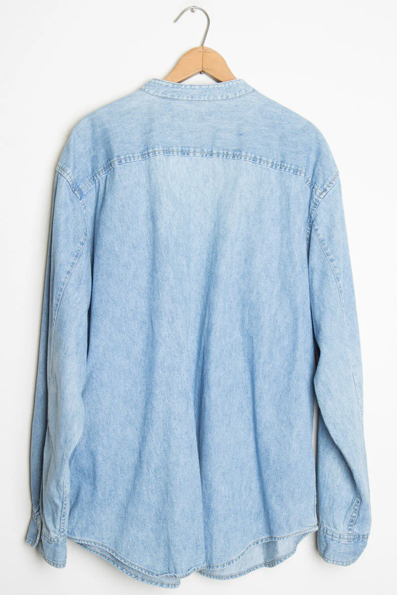 Banded Collar Denim Shirt