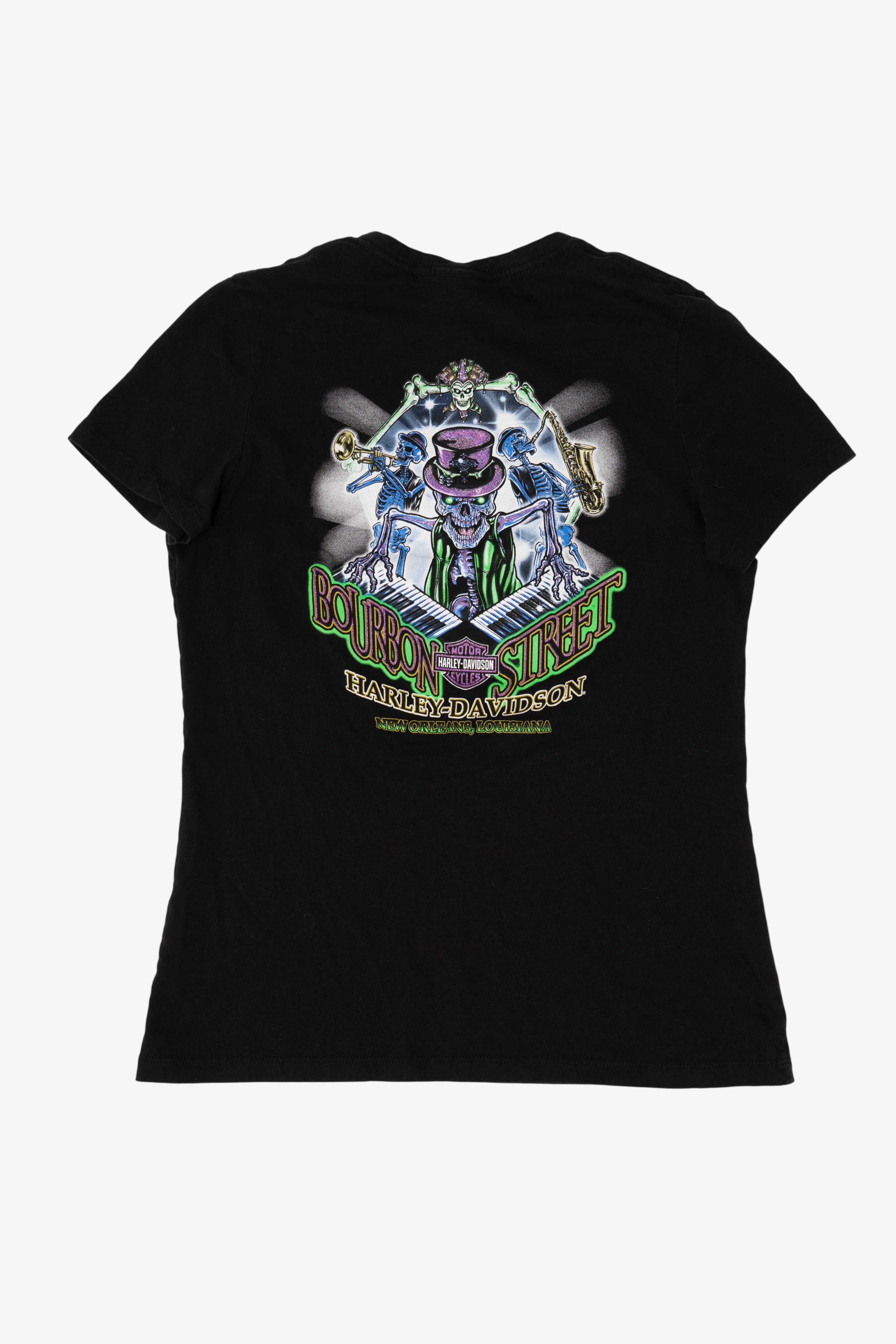 Black Harley Davidson V-Neck French Quarter Bourbon Street T-Shirt (2010s) - Image 2