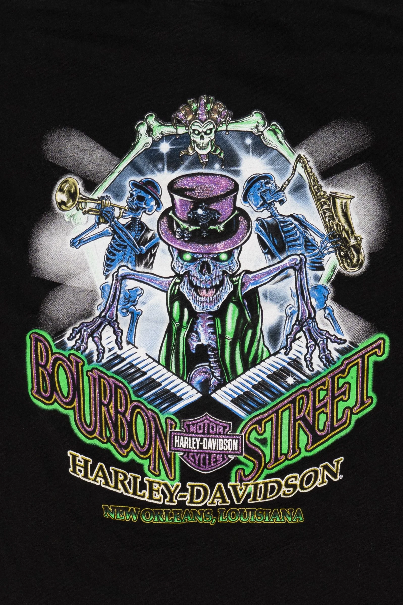 Black Harley Davidson V-Neck French Quarter Bourbon Street T-Shirt (2010s) - Image 3