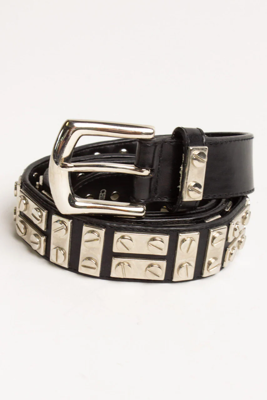 Black Screw Studded Leather Belt - Image 2
