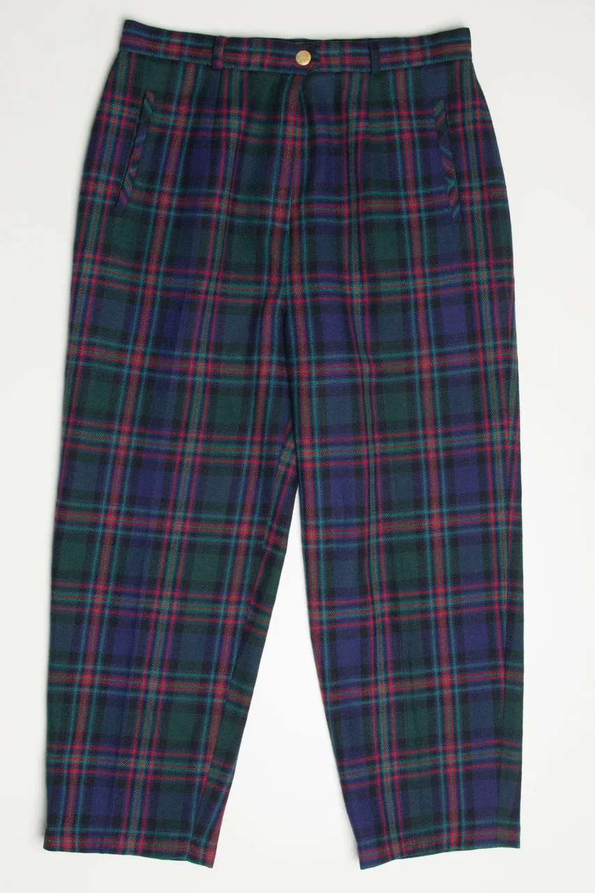 Blue & Green Plaid Wool Pants (sz. 34) - Image 2