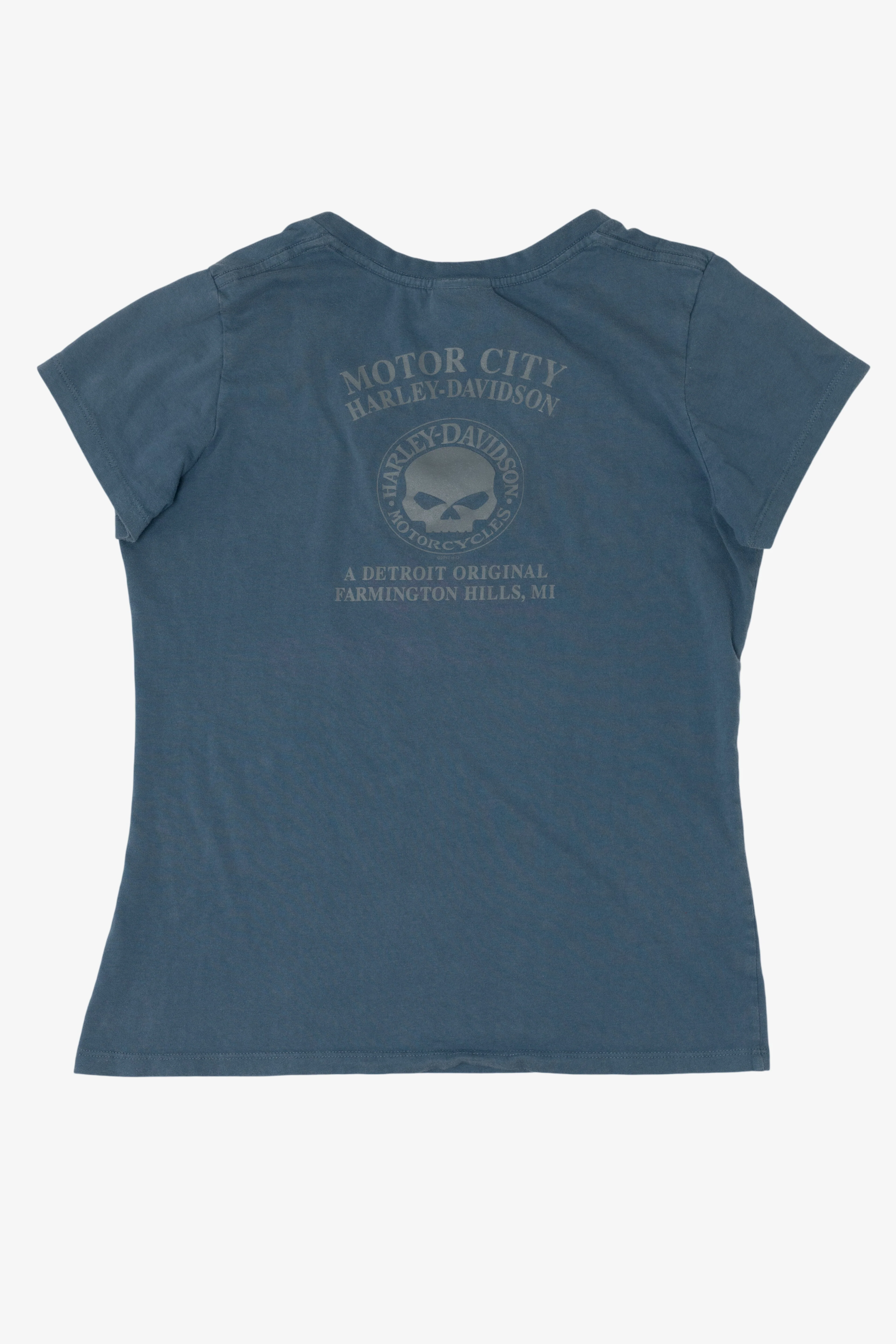 Blue Harley Davidson "Love & Ride" V-Neck T-Shirt (2010s) - Image 2