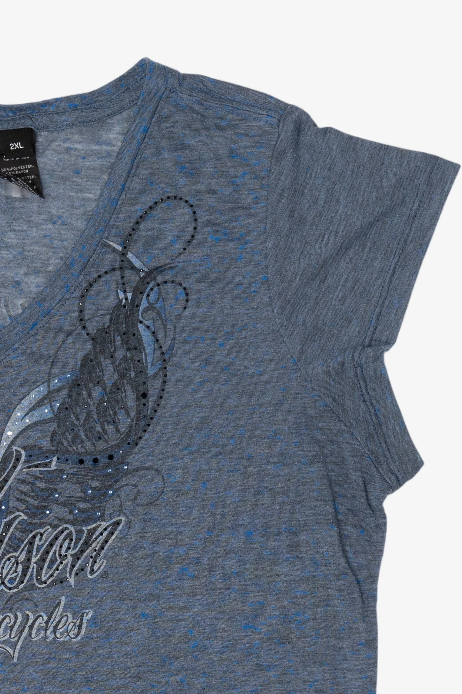 Blue Harley Davidson V-Neck T-Shirt (2010s) - Image 7