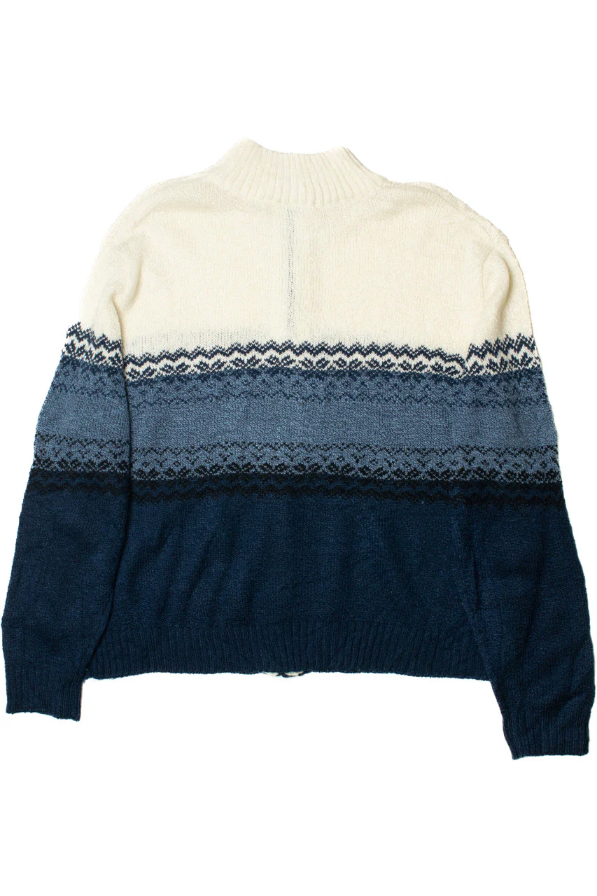Blue & Ivory 80s Zip-Up Sweater - Image 2