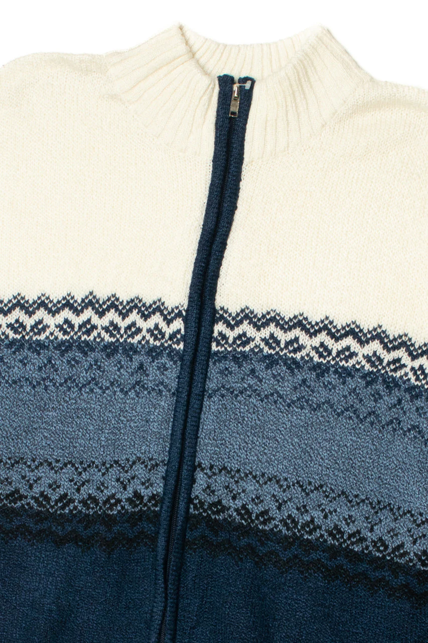 Blue & Ivory 80s Zip-Up Sweater - Image 3