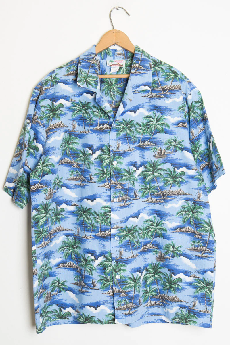 Blue Palm Tree Vintage Hawaiian Shirt - Image 2