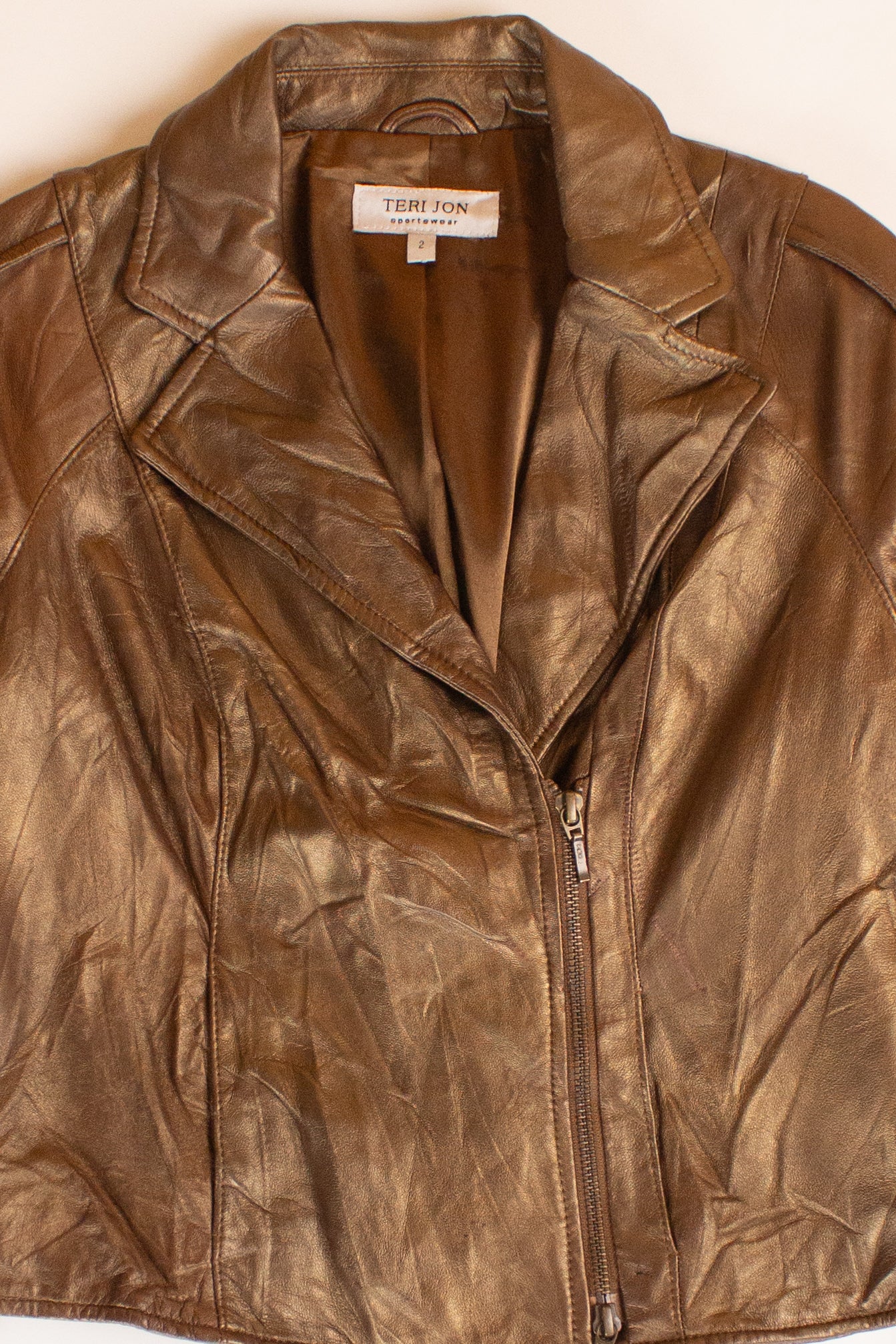 Bronze Moto Style Leather Jacket (2000s) - Image 2