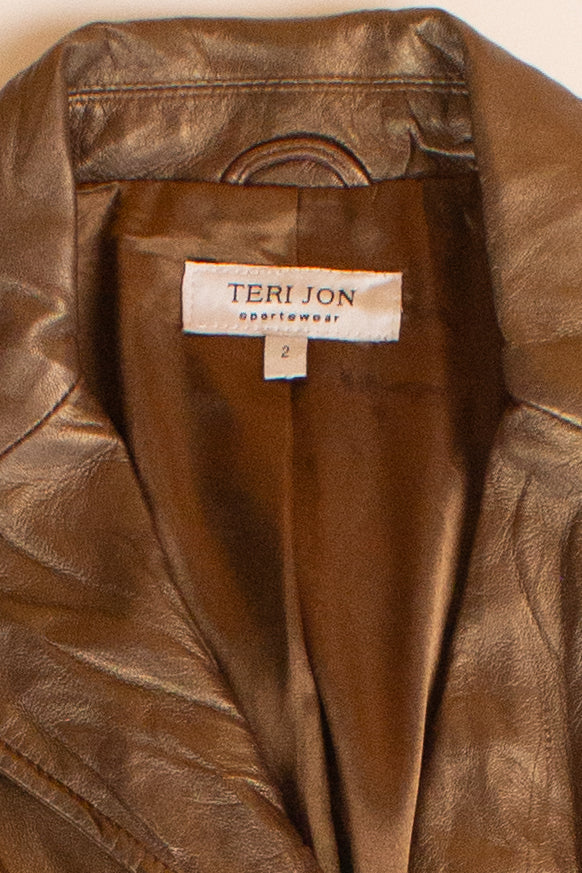 Bronze Moto Style Leather Jacket (2000s) - Image 4