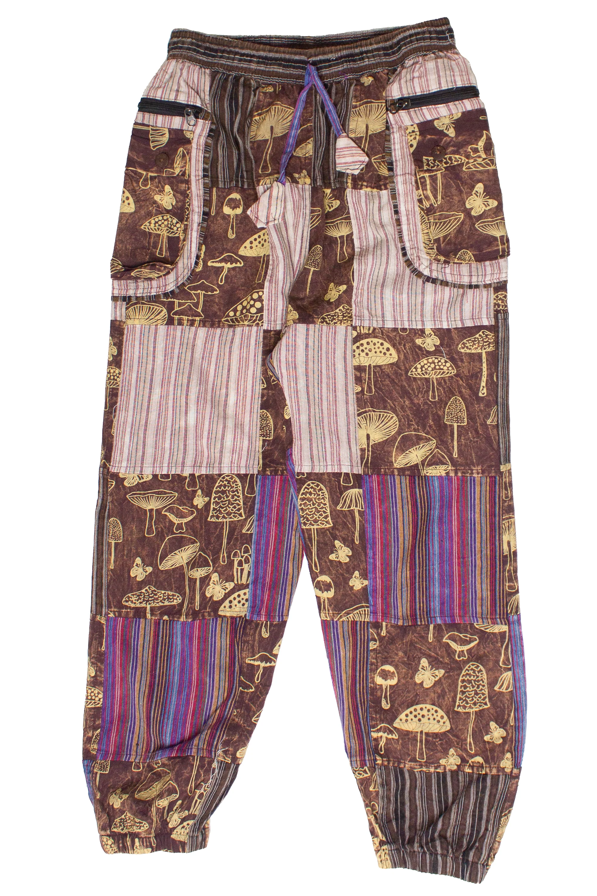 Brown Mushroom Stripe Pocket Patchwork Joggers - Image 5