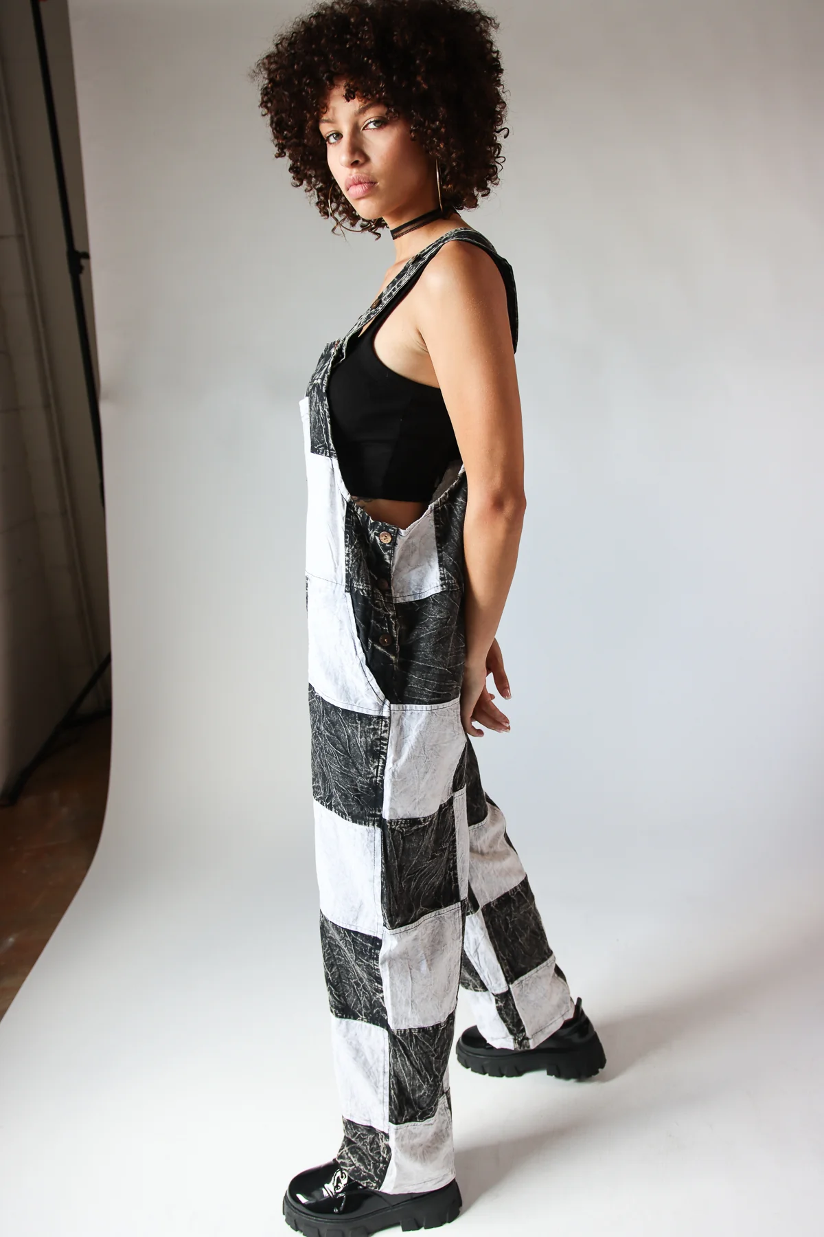 Checkered Patchwork Overalls - Image 3