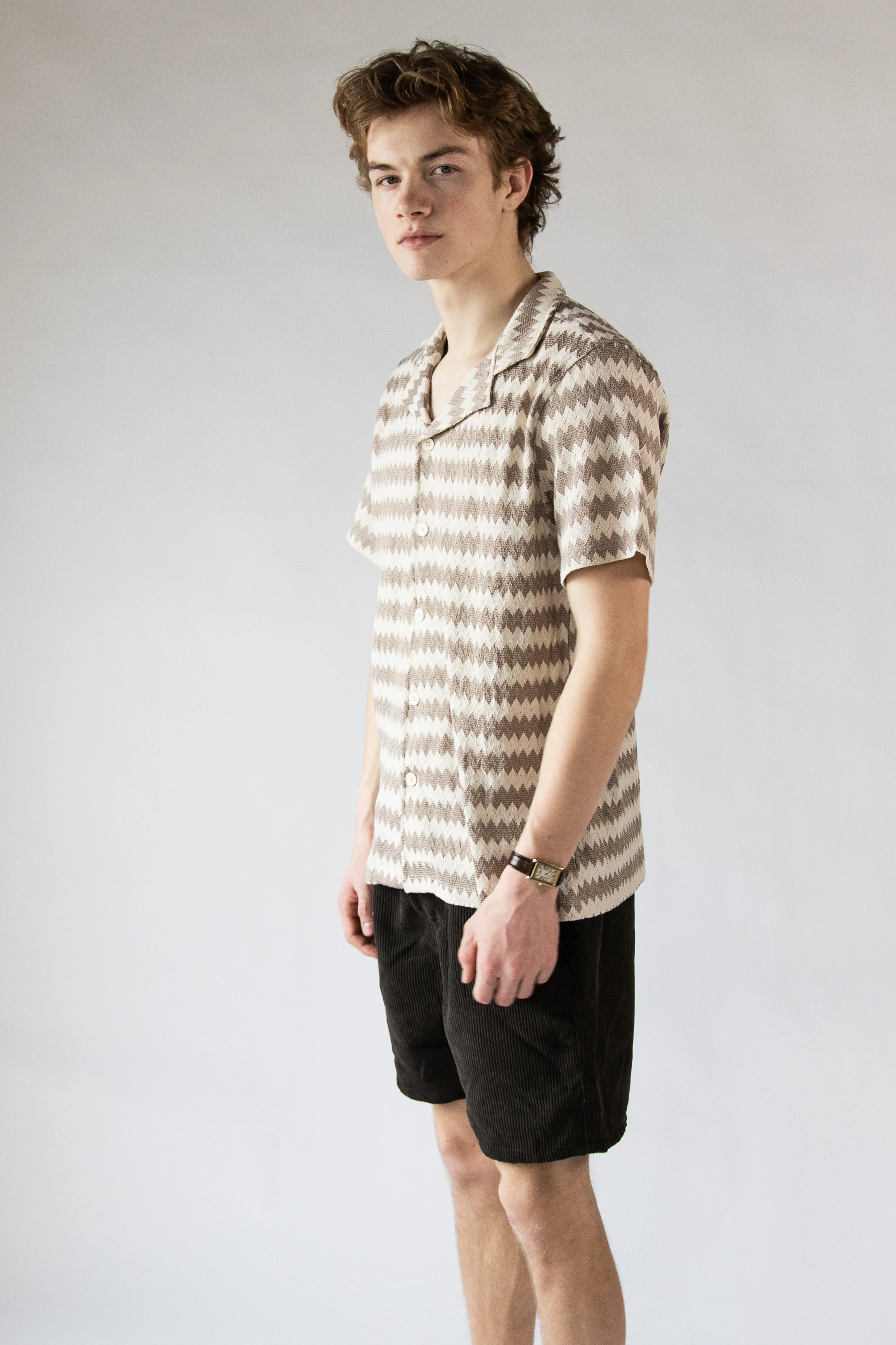 Chevron Striped Woven Button Up Shirt - Image 7