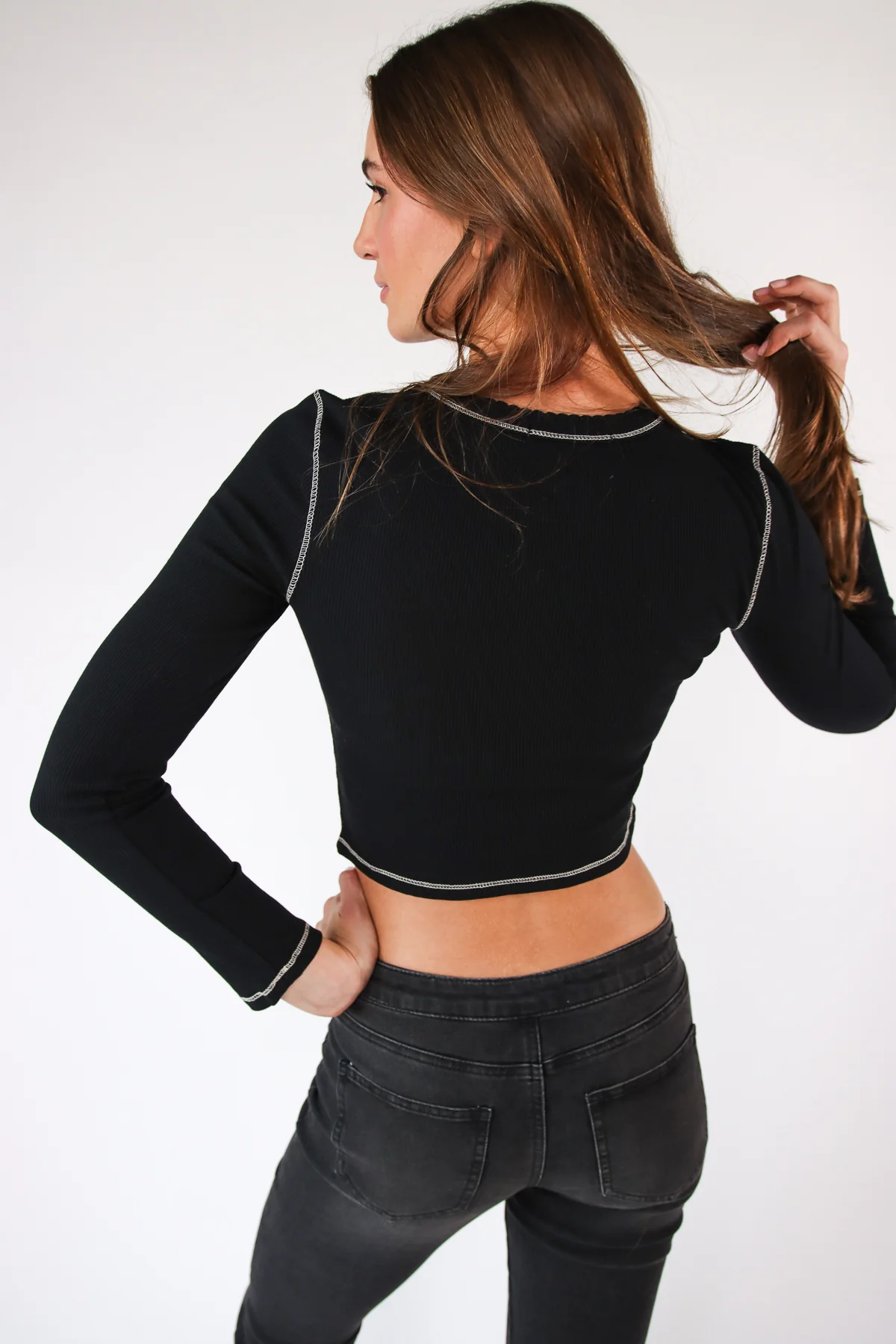 Contrast Stitch Long Sleeve Tee - Image 9
