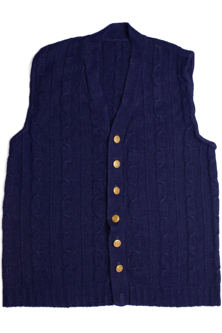 Dark Blue Sweater Vest with Gold Anchor Buttons 564 - Image 2