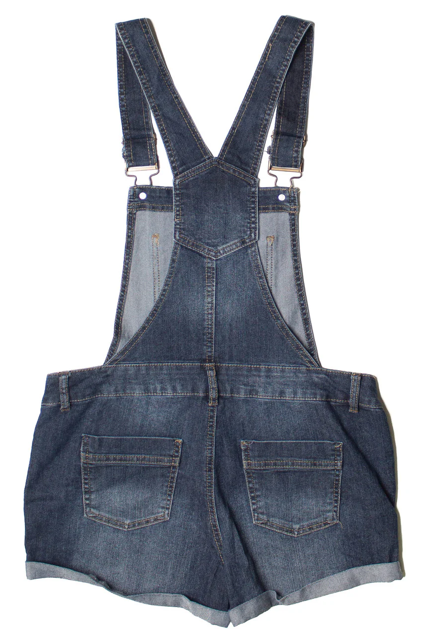Dark Wash Blue Spice Denim Overall Shorts - Image 3