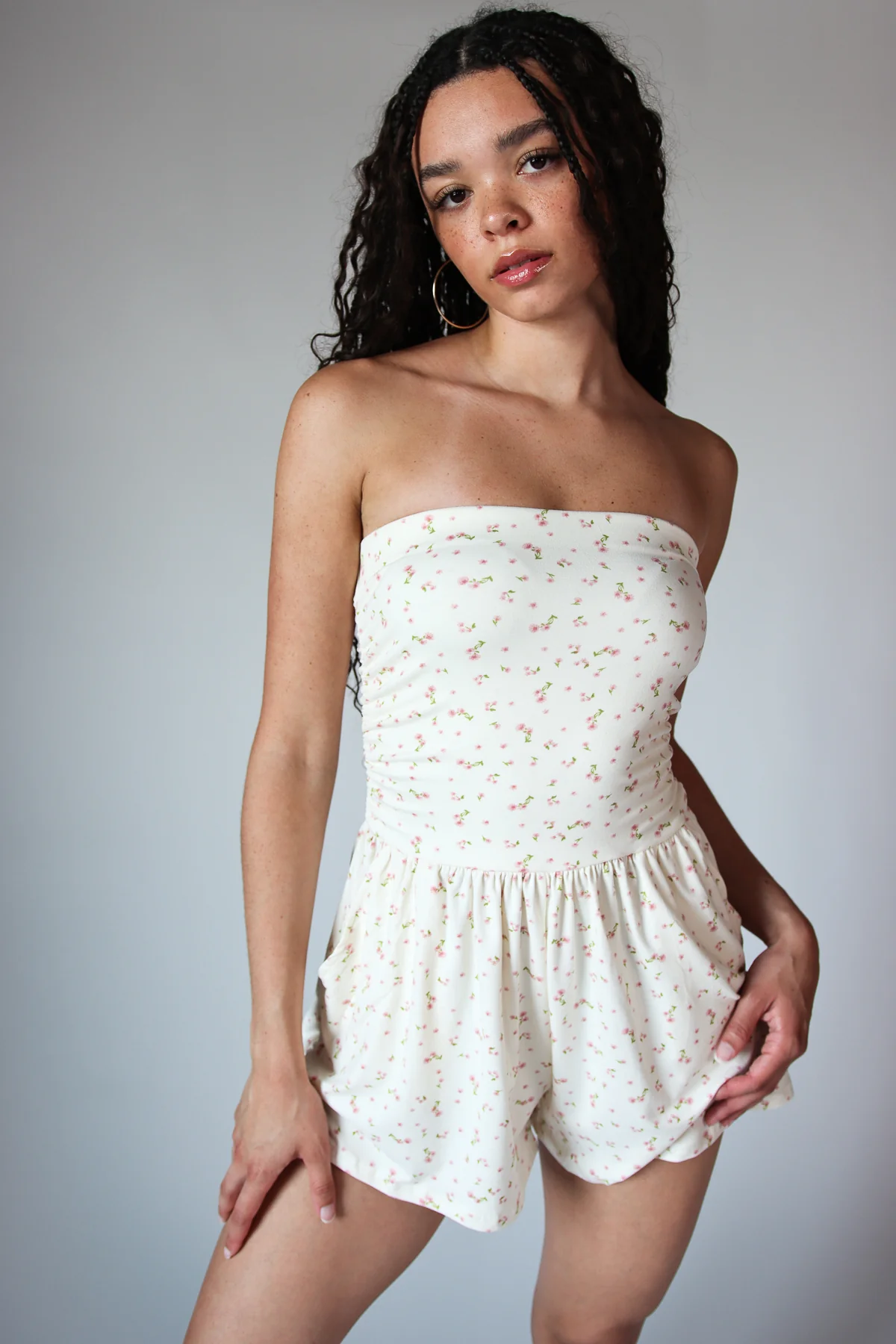 Ditsy Floral Strapless Romper