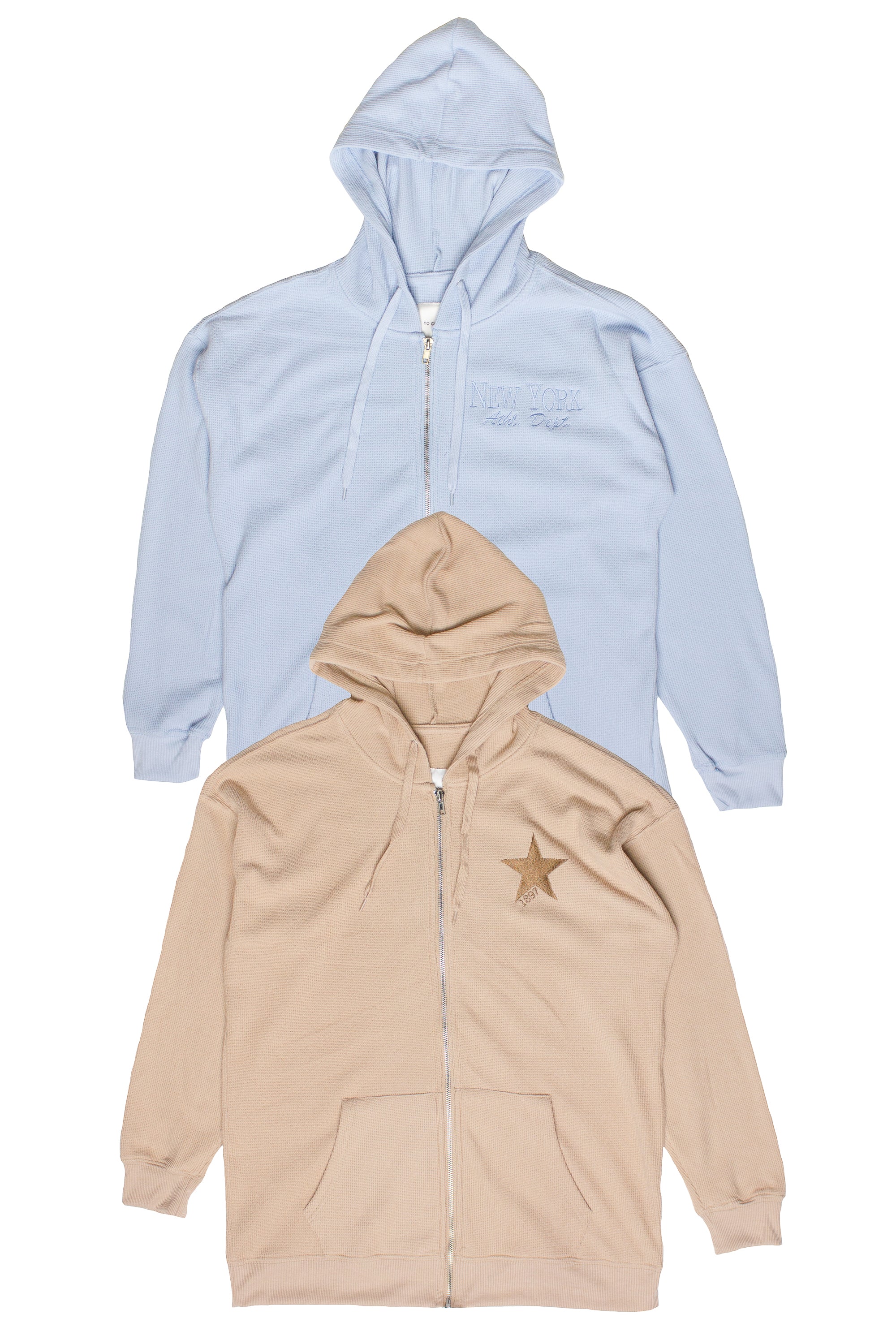Embroidered Waffle Knit Zip Up Hoodie - Image 3