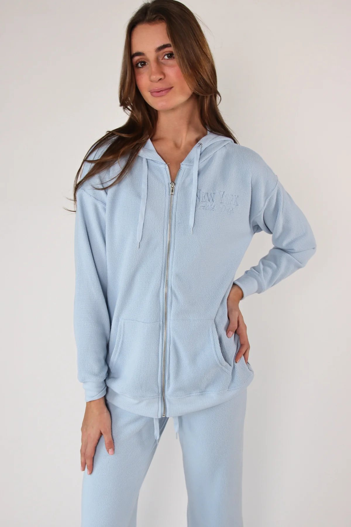 Embroidered Waffle Knit Zip Up Hoodie - Image 6
