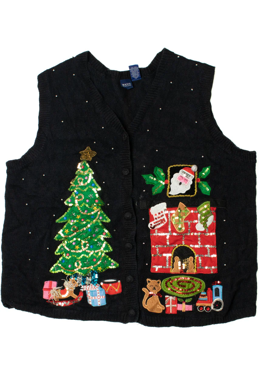 Fireplace Christmas Tree Scene Ugly Christmas Vest 62175 - Image 3