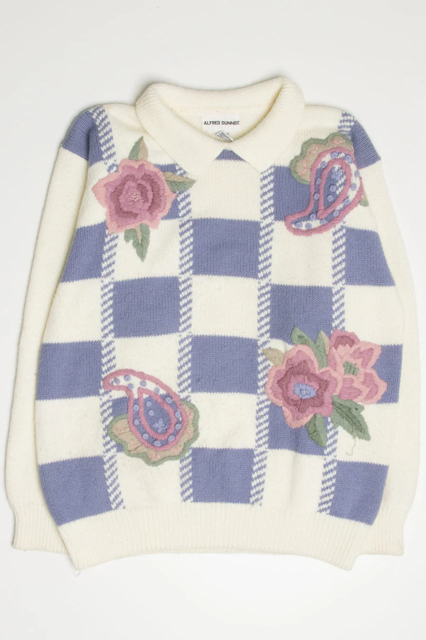 Floral Checkered 80s Sweater - Image 2