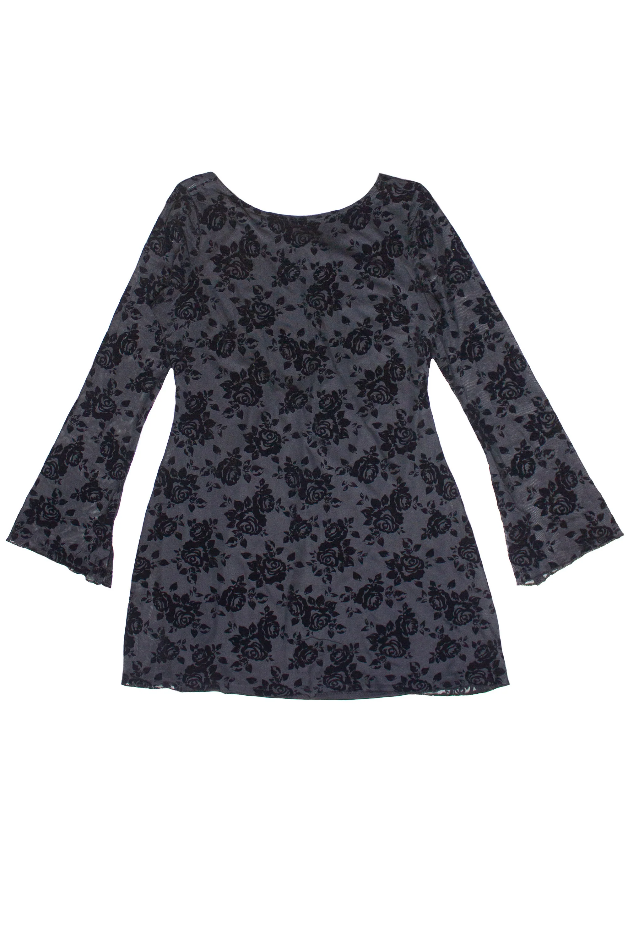 Floral Flocked Mesh Long Sleeve Mini Dress - Image 11