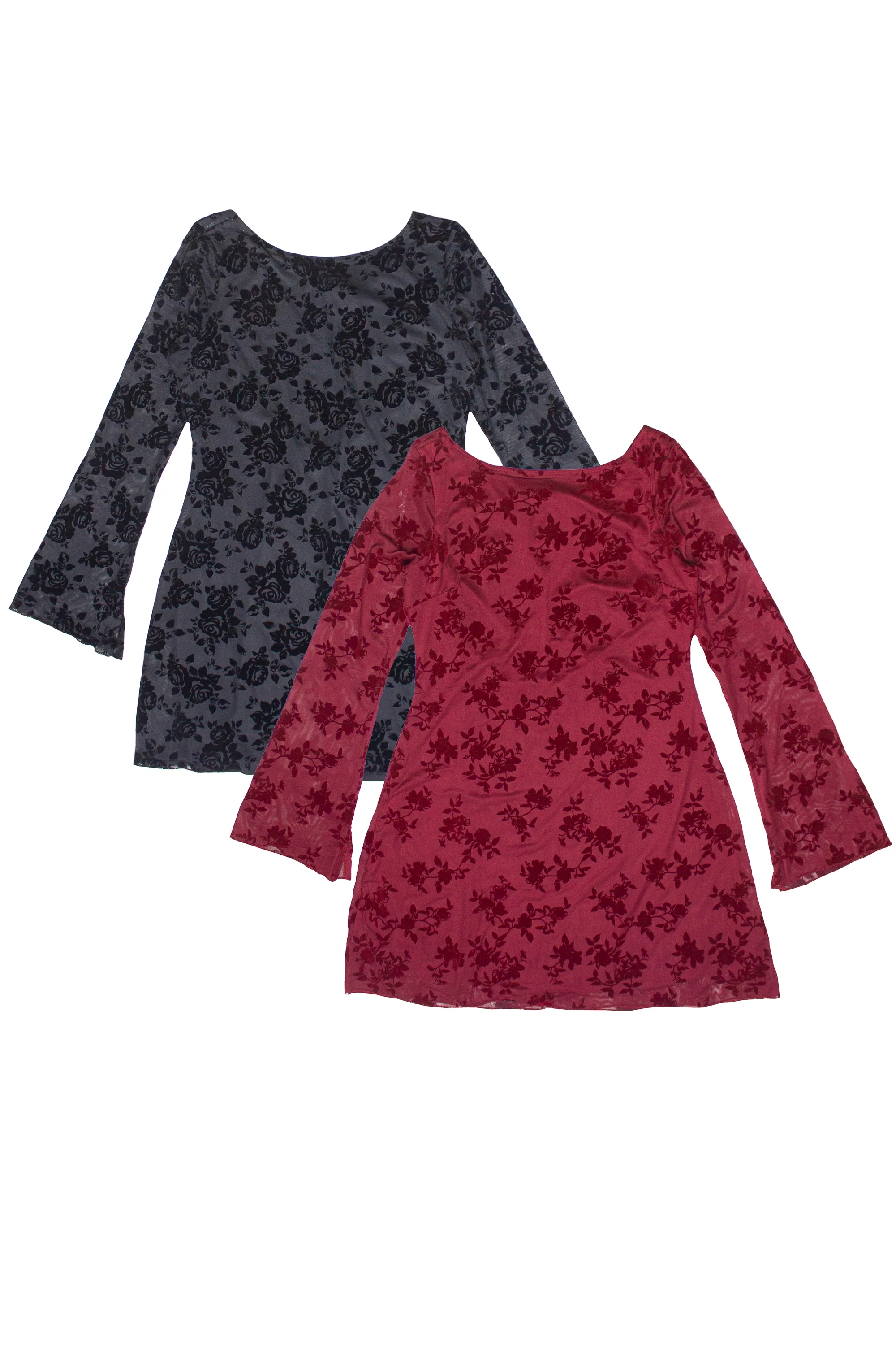 Floral Flocked Mesh Long Sleeve Mini Dress - Image 5