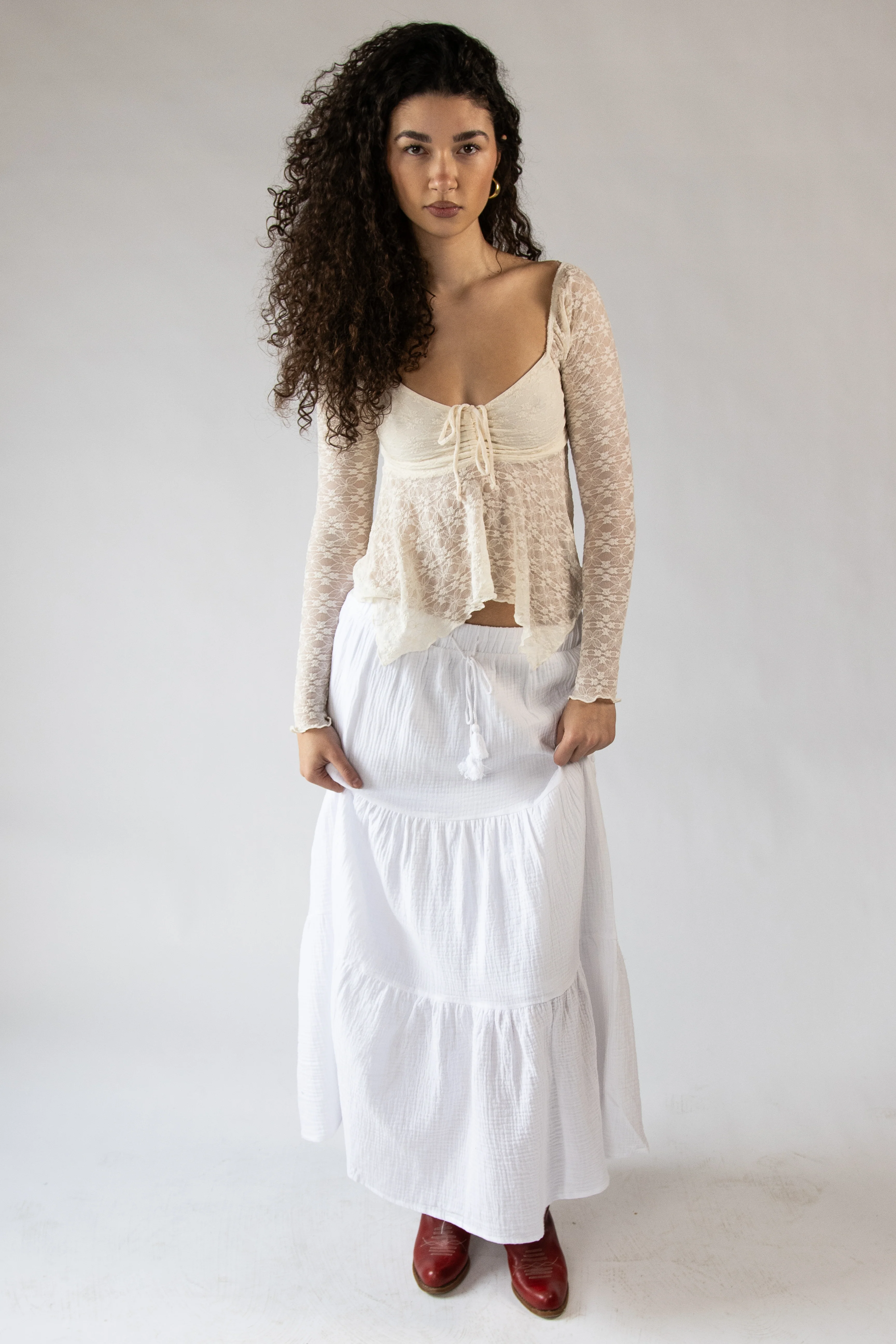 Gauze Tiered Maxi Skirt - Image 3