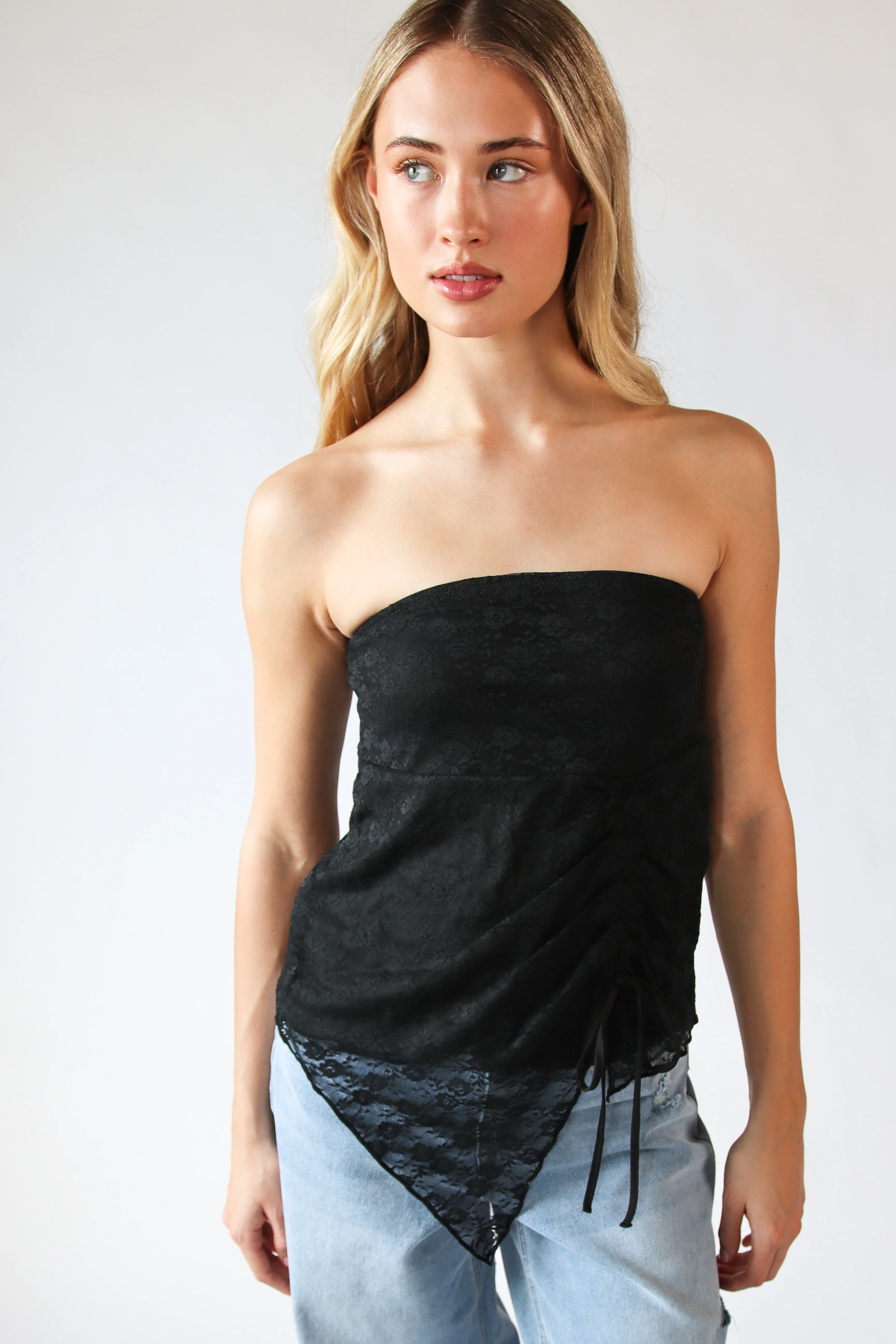 Floral Lace Ruched Tube Top - Image 2