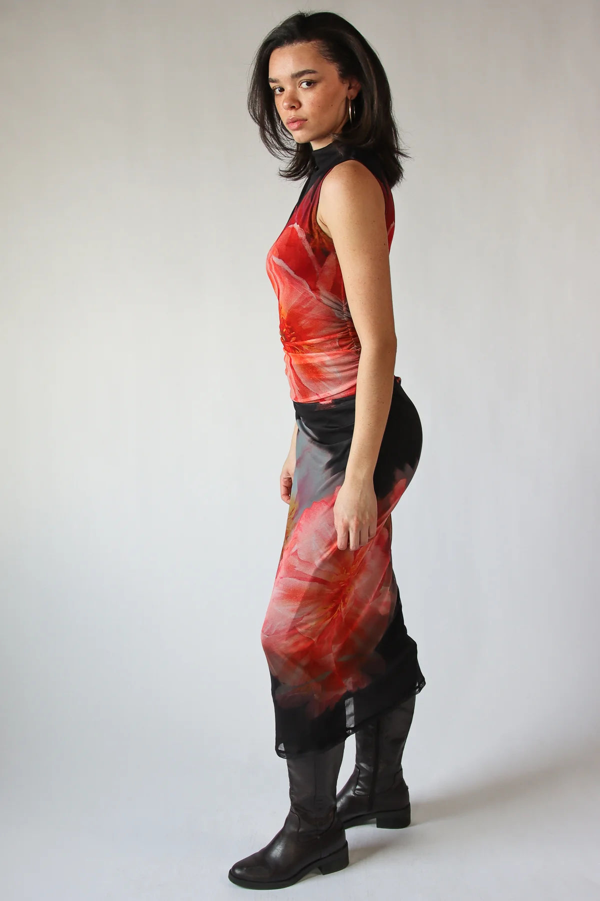 Flower Mock Neck Mesh Maxi Dress - Image 3