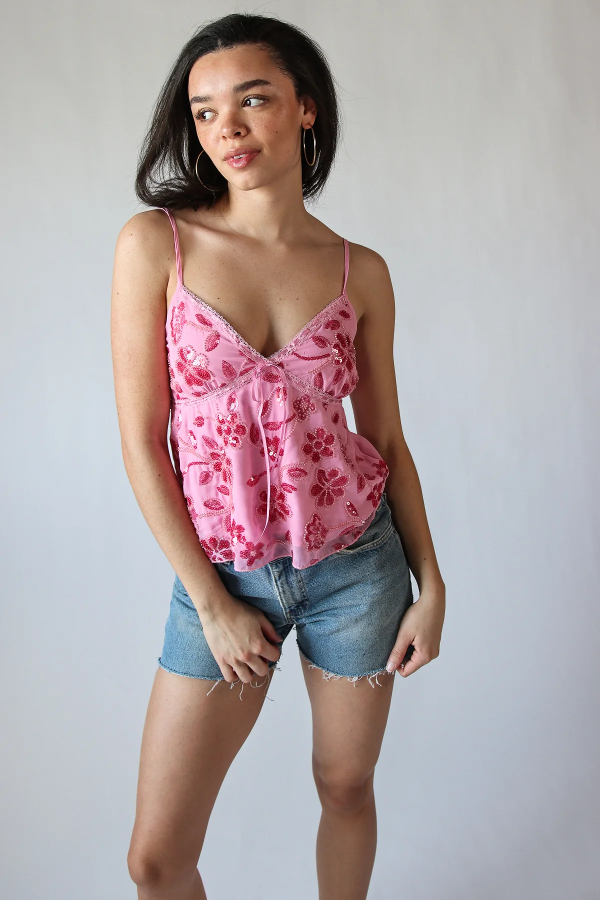 Flower Sequin Beaded Babydoll Top - Image 3