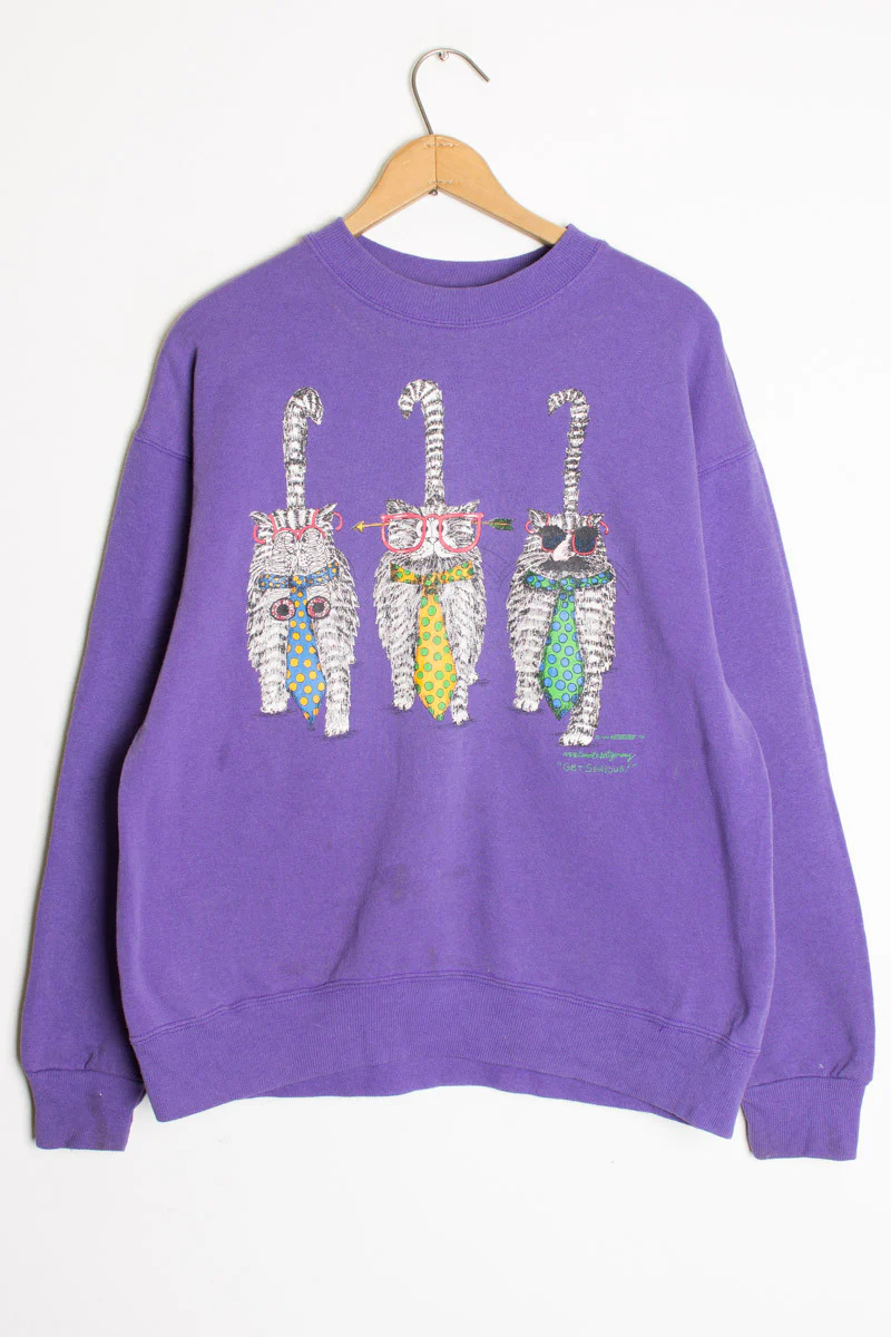 "Get Serious" Cat Vintage Sweatshirt - Image 2
