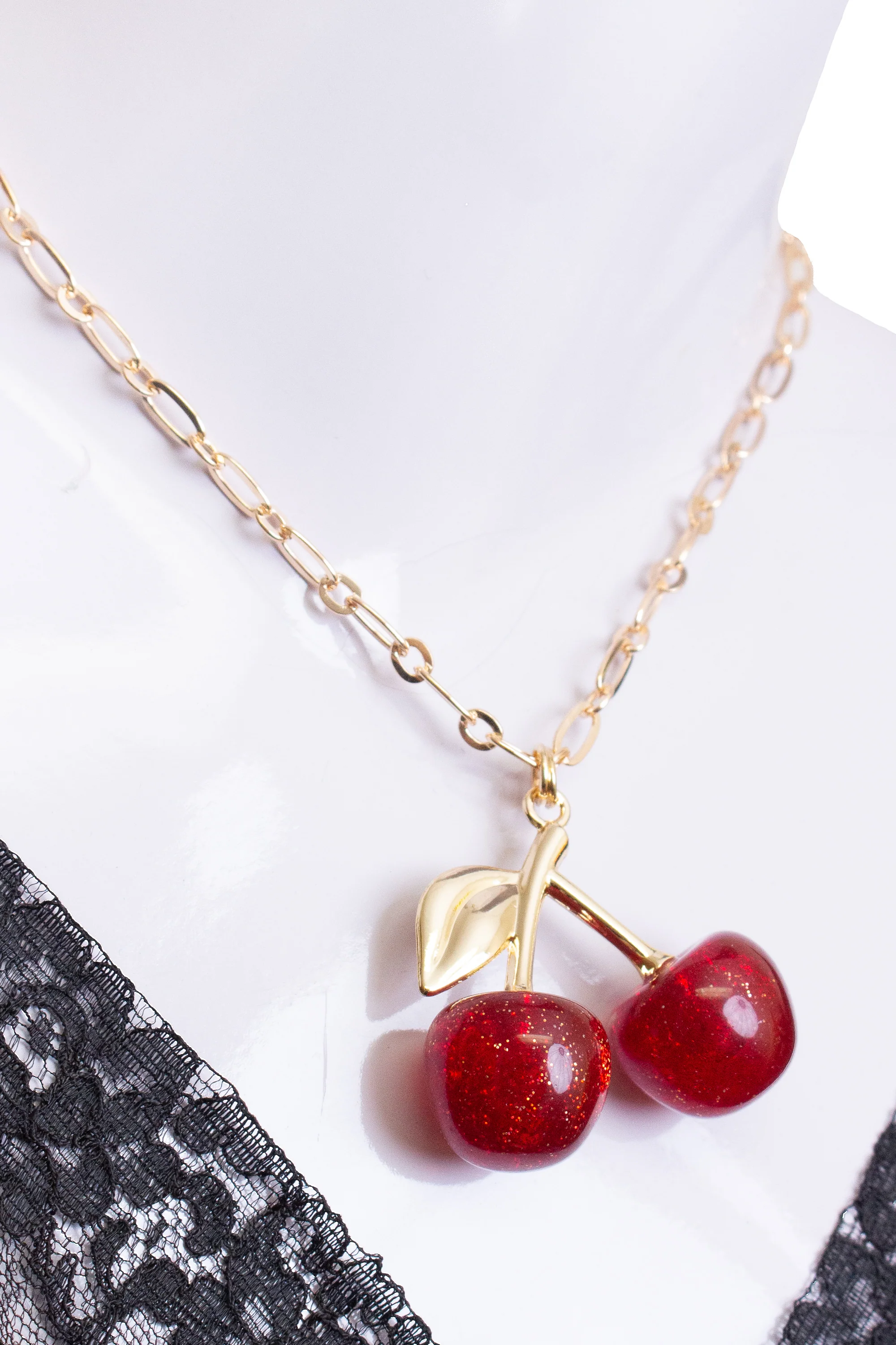 Glitter Cherries Chain Necklace