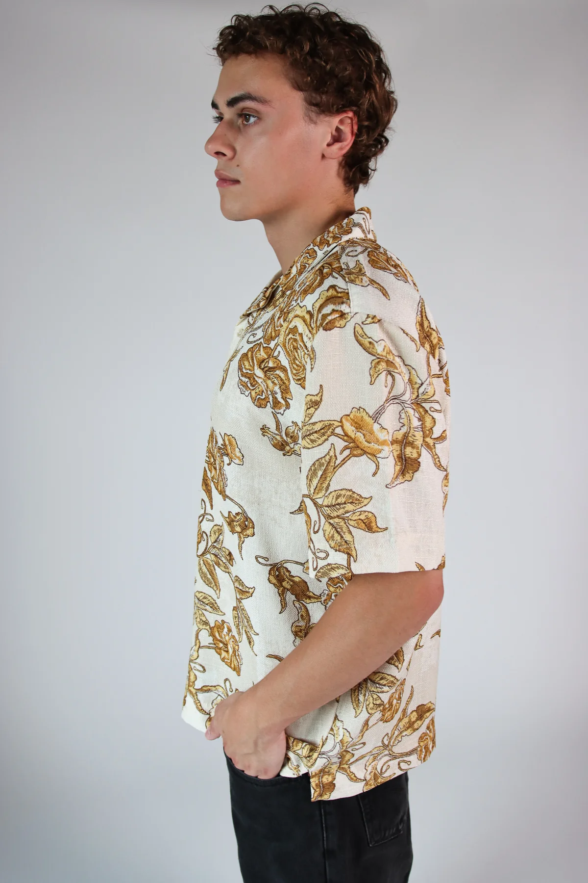 Gold Roses Woven Button Up Shirt - Image 4