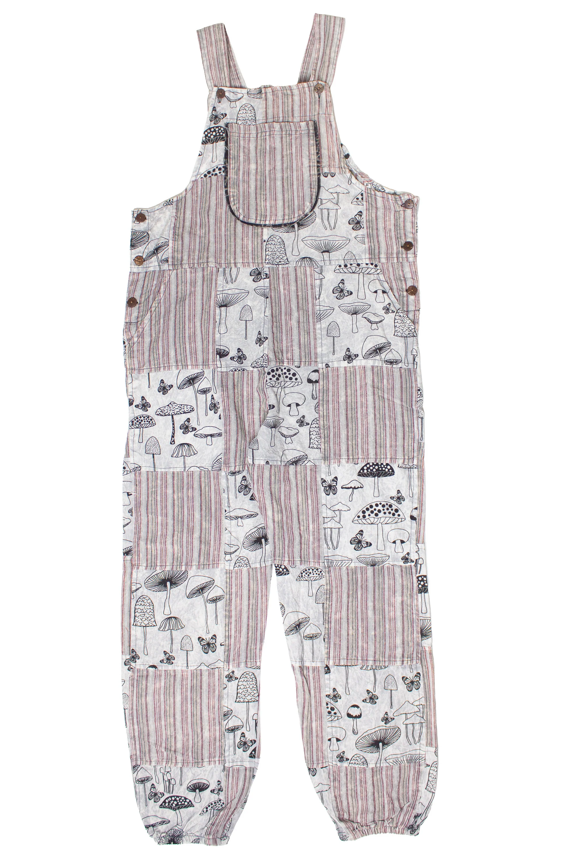 Gray Mushroom Butterfly Patchwork Overalls - Image 2