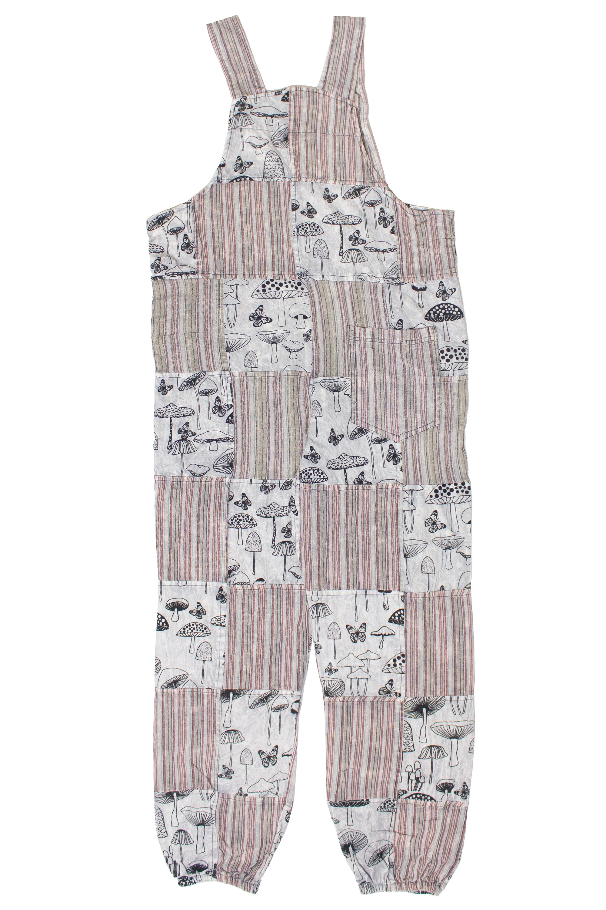 Gray Mushroom Butterfly Patchwork Overalls - Image 5