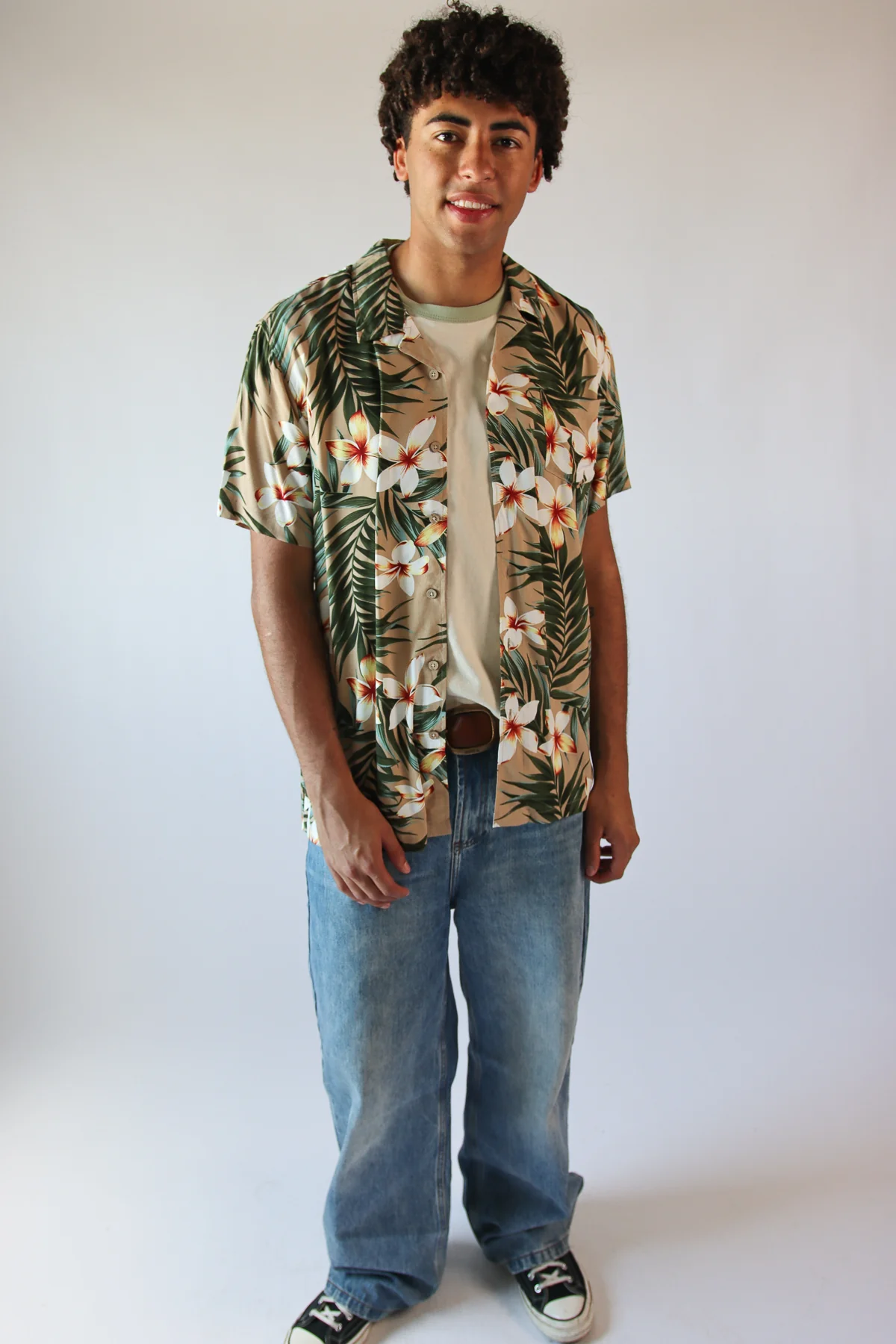 Tan Hibiscus Tropical Hawaiian Shirt - Image 2