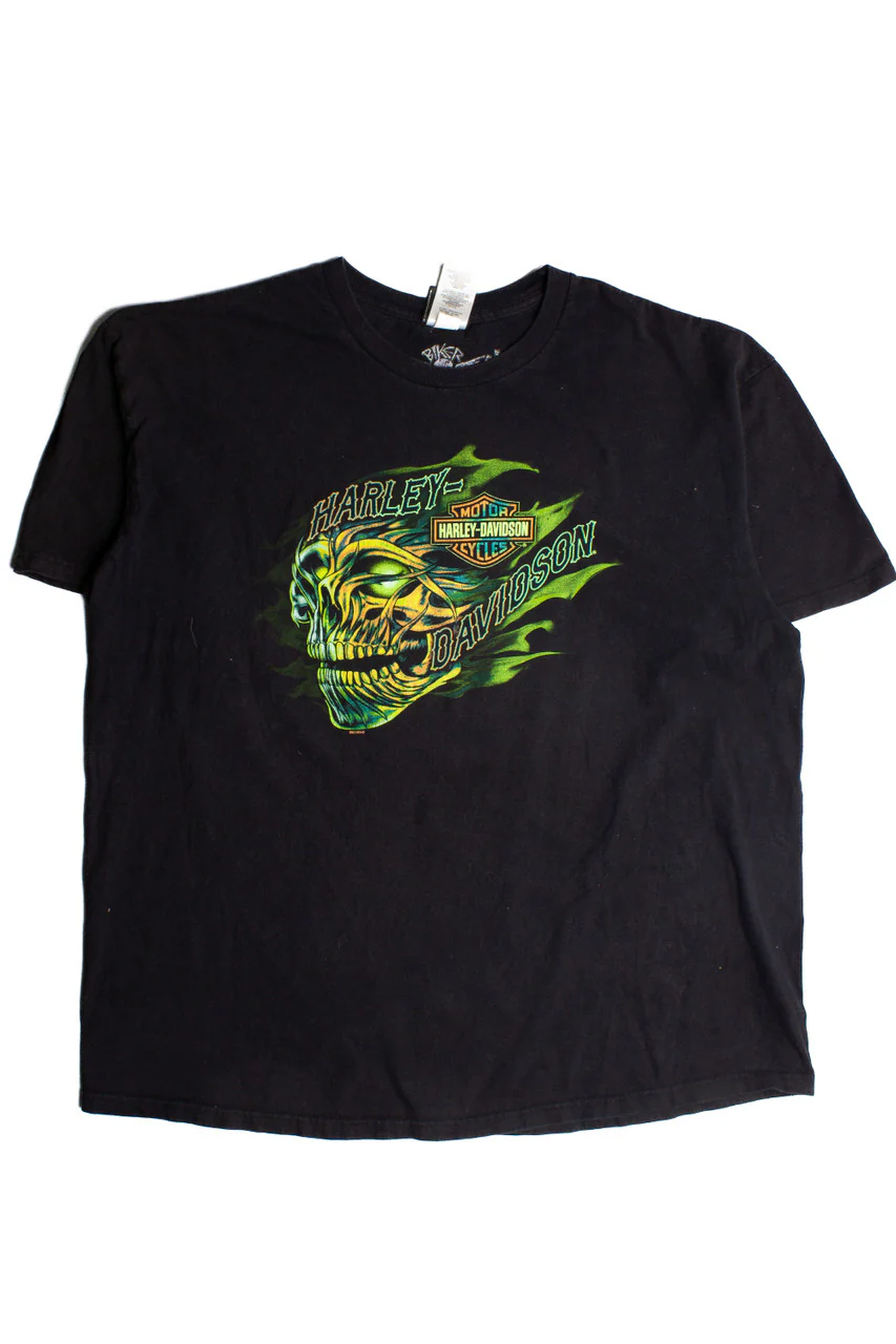 Green Skull Harley Davidson T-Shirt (2010s)677 - Image 2