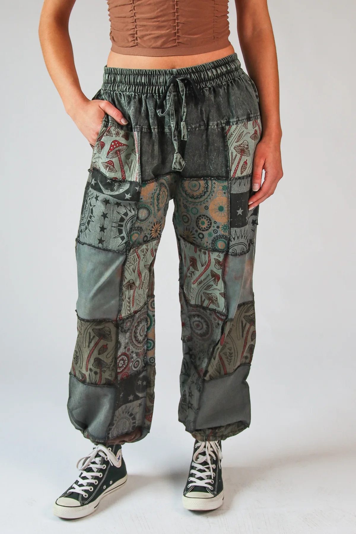 Grey Mushroom Patchwork Pants - Image 2
