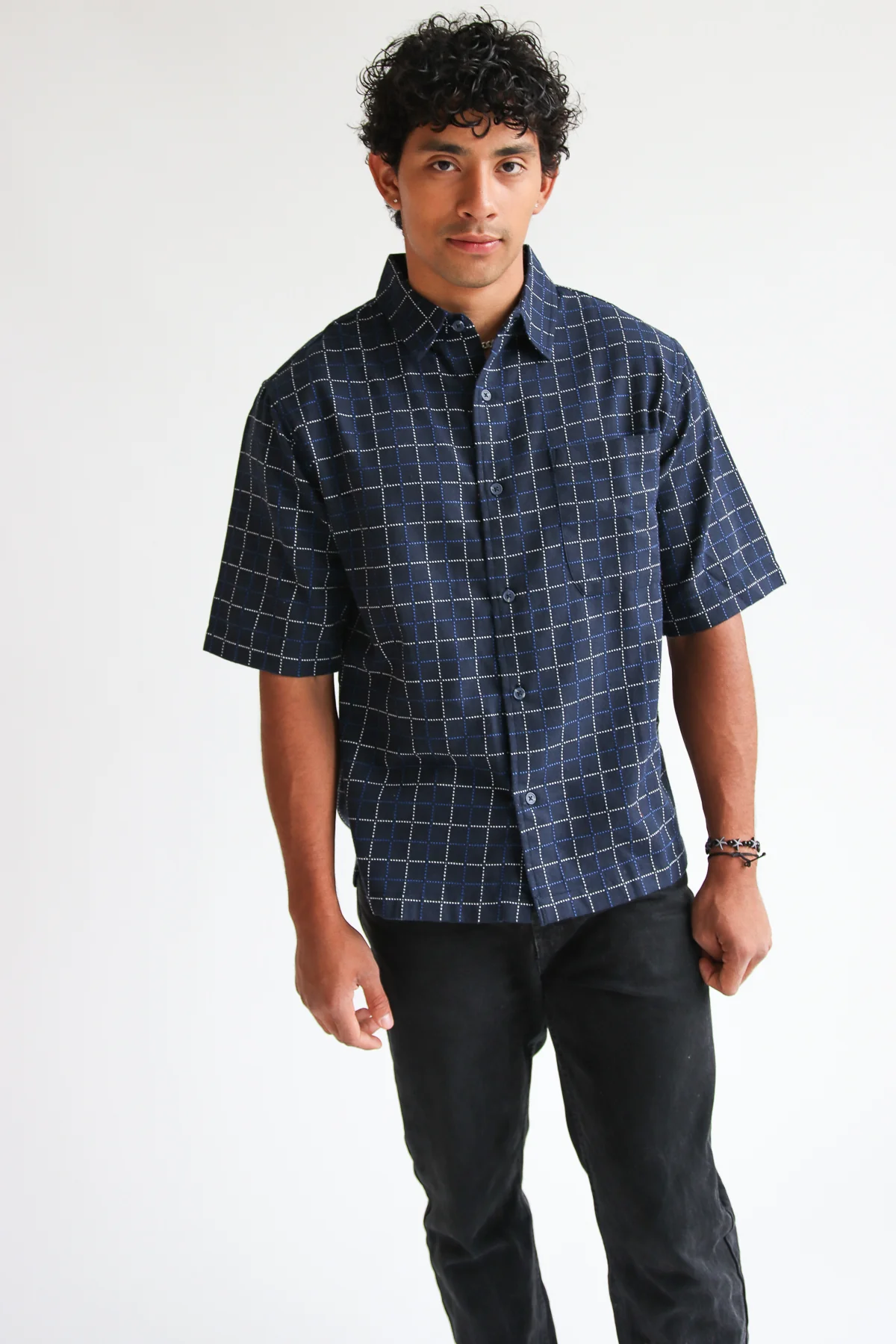 Grid Pattern Button Up Shirt - Image 5