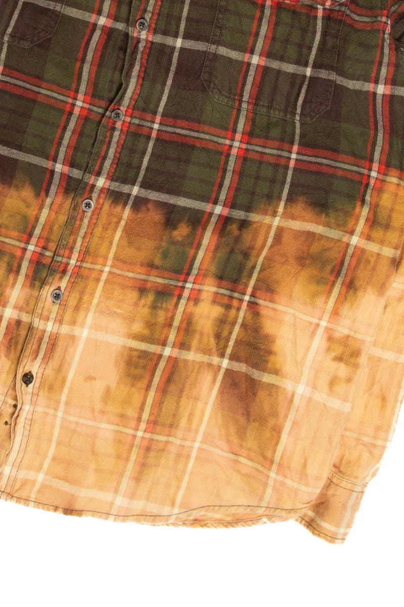 Half Bleached Army Green Flannel Shirt