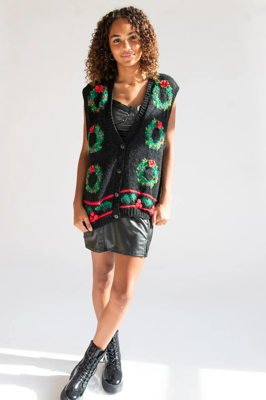 Hand Knit Wreaths Ugly Christmas Vest 64043 - Image 4