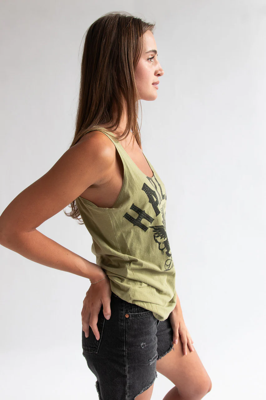 Harley Davidson Green Bejeweled Tank T-Shirt (2010s) - Image 7