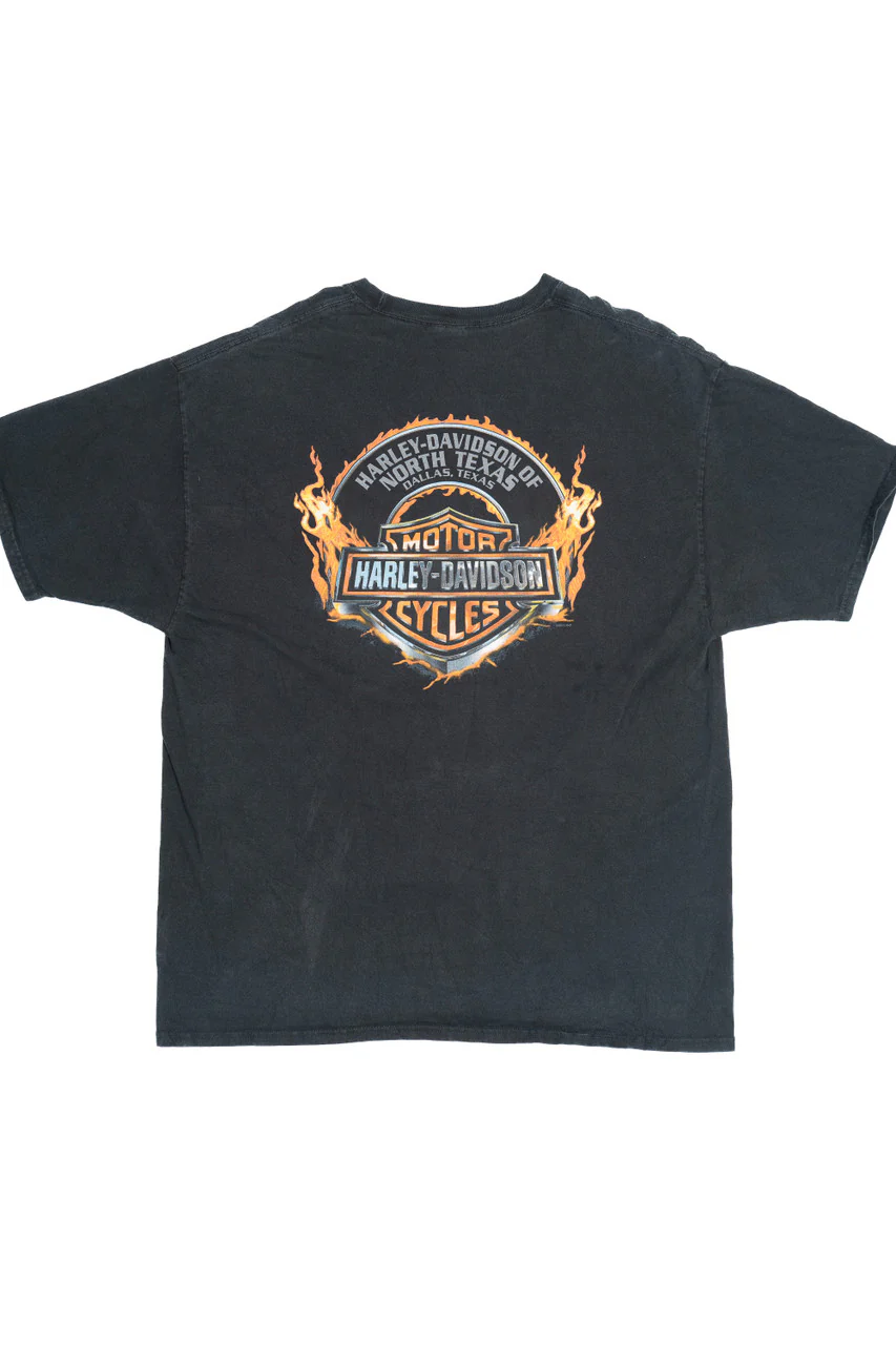 Harley Davidson North Texas Dallas Flames & Eagle T-Shirt (2010s) - Image 2