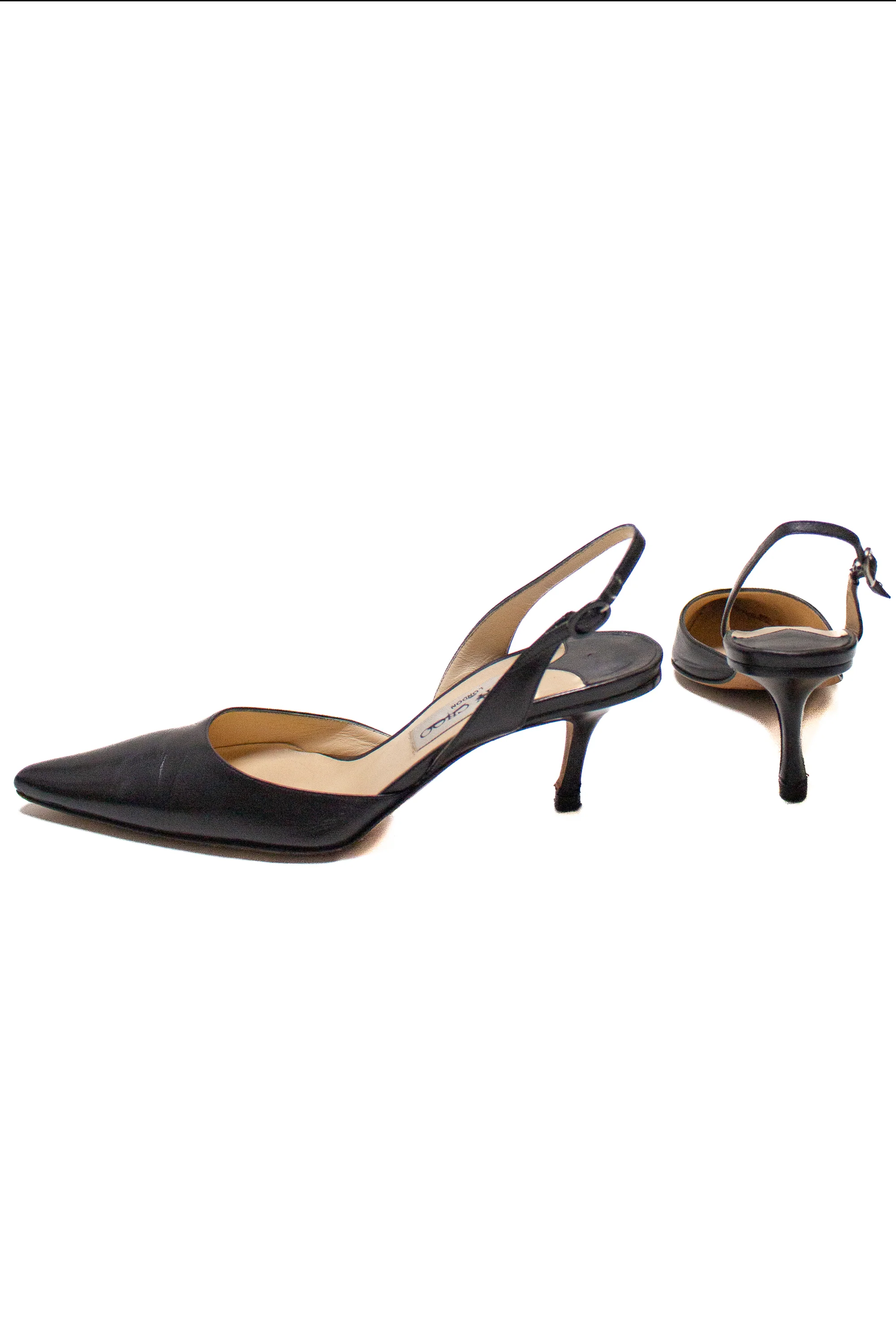 Jimmy Choo Black Leather Pointed Toe Sling Back Kitten Heels Sz 36.5 - Image 2