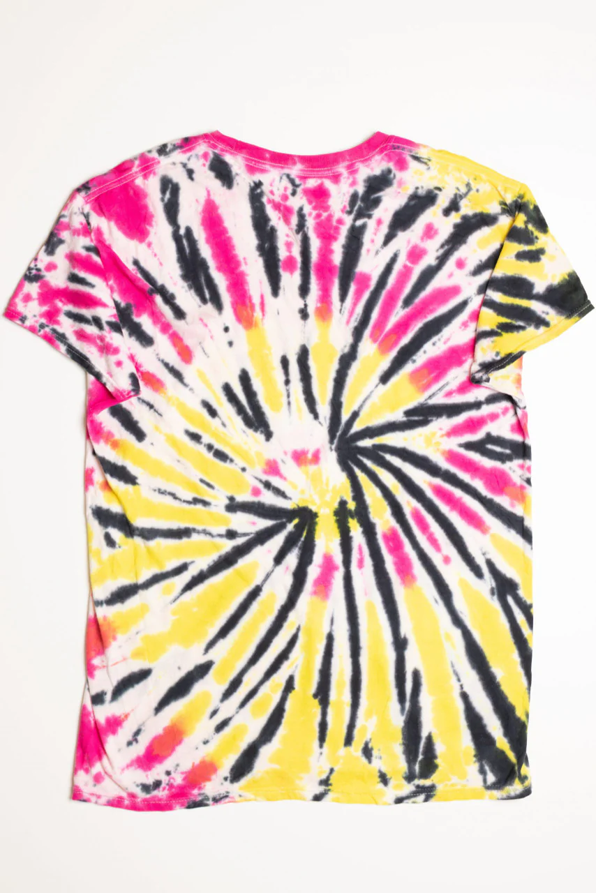 Kiss Me Bro Pink and Yellow Tie Die Screen Print T-Shirt - Image 2