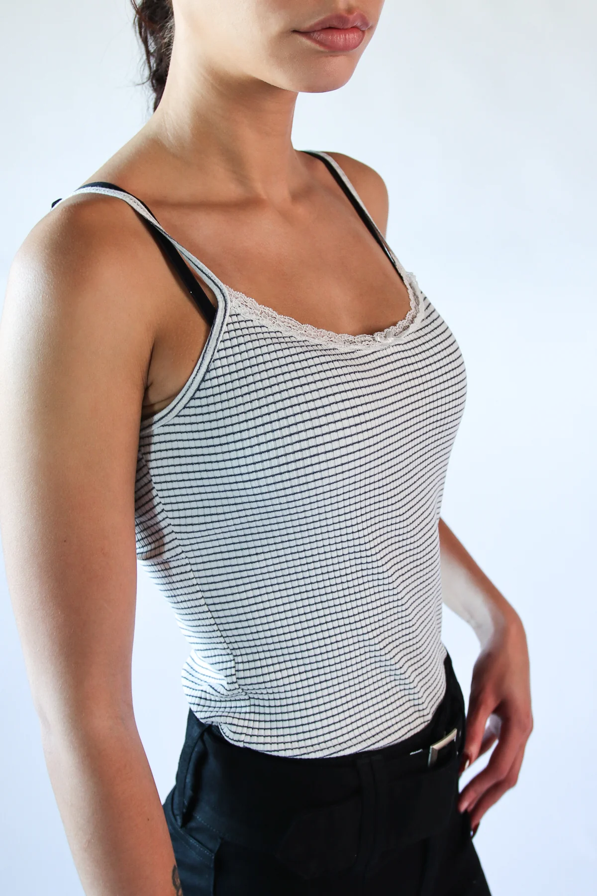 Lace Trim Striped Ribbed Cami - Image 2
