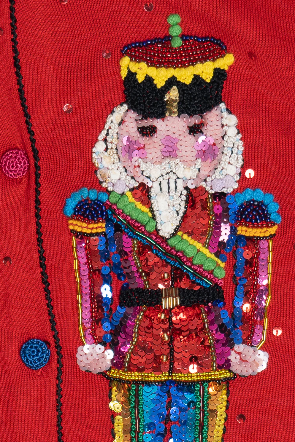 Michael Simon Beaded & Sequin Nutcrackers Ugly Christmas Cardigan - Image 3