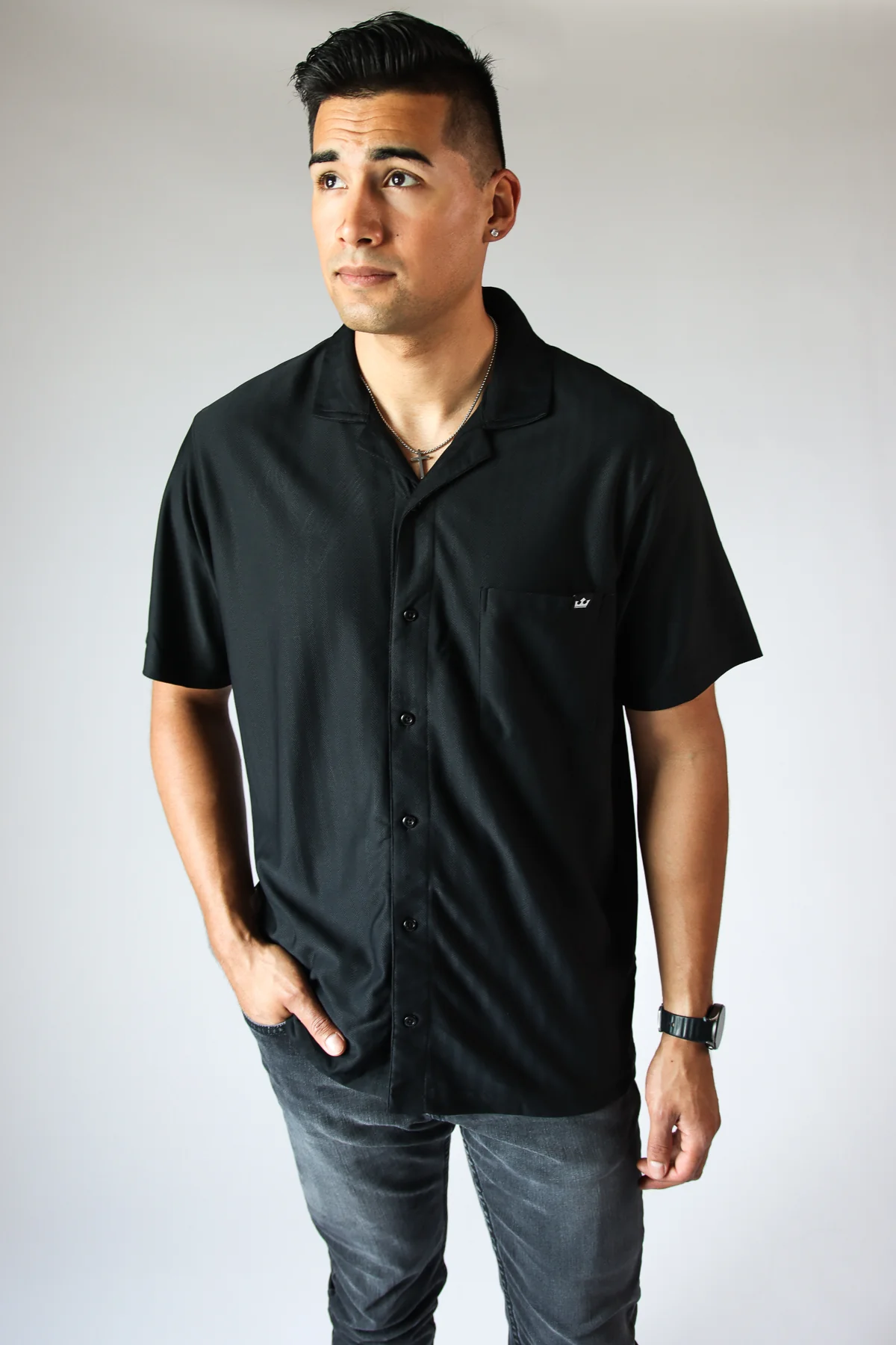 Micro Herringbone Knit Button Up Shirt - Image 16