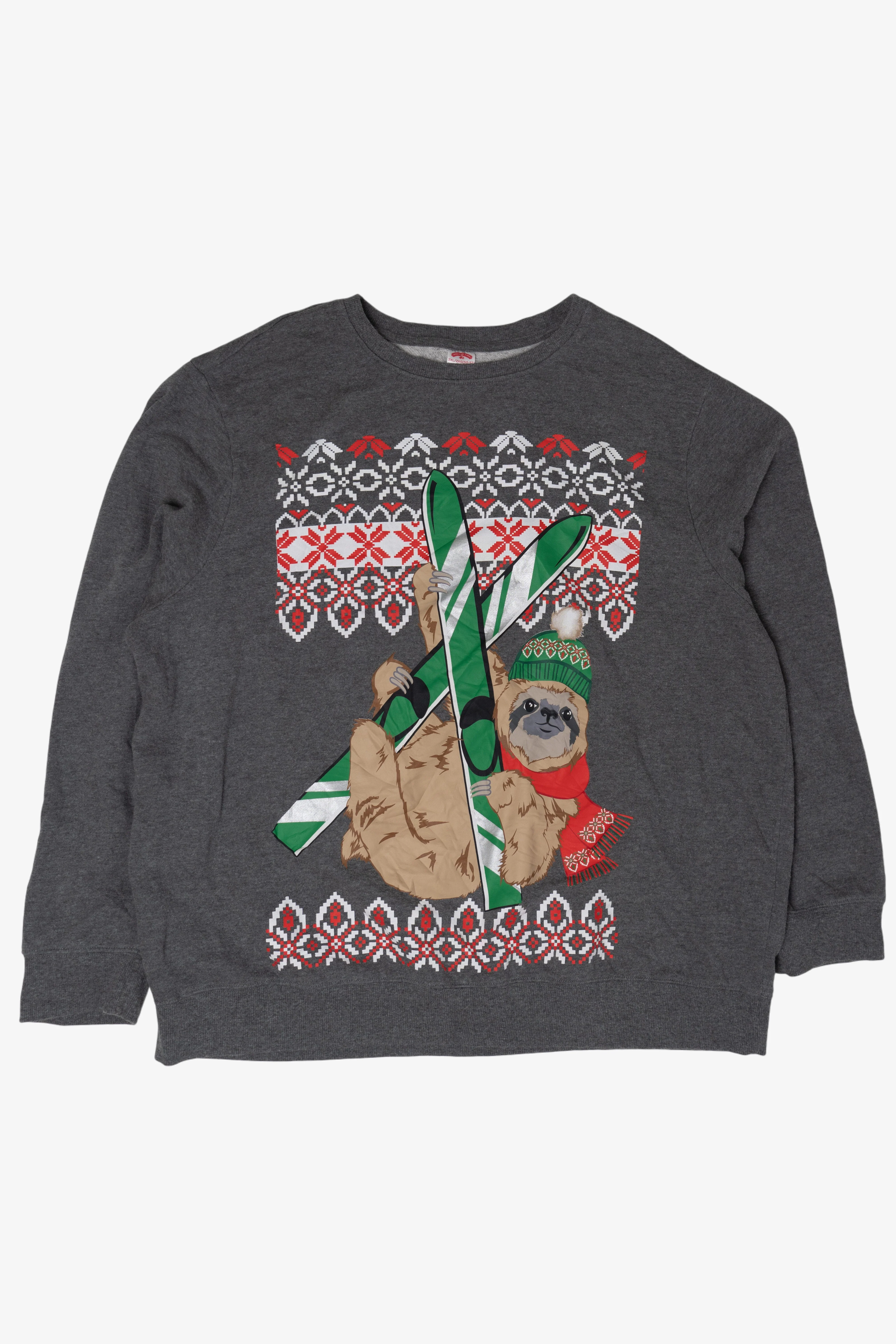 Modern Sloth On Ski Ugly Christmas Sweatshirt (2010s)